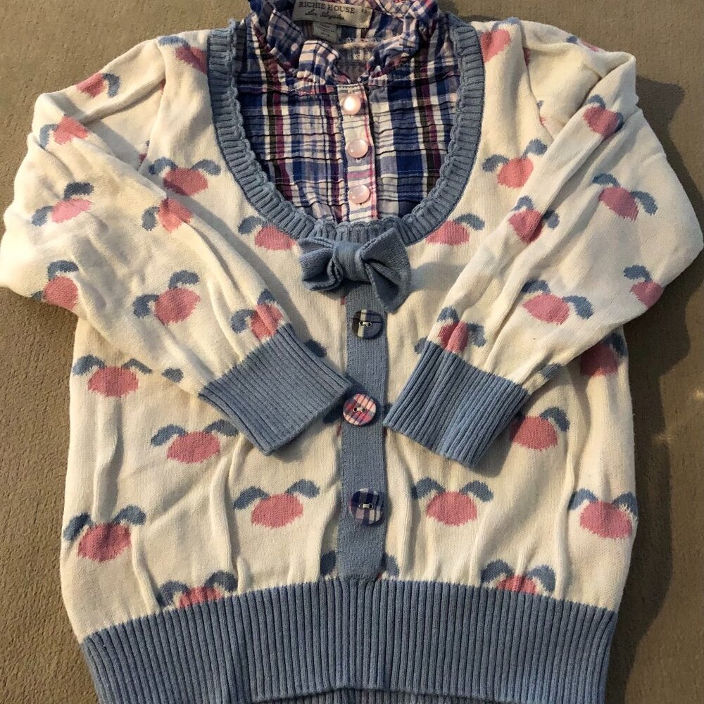 Richie House Girls White & Blue Sweater Long Sleeves Size 3T